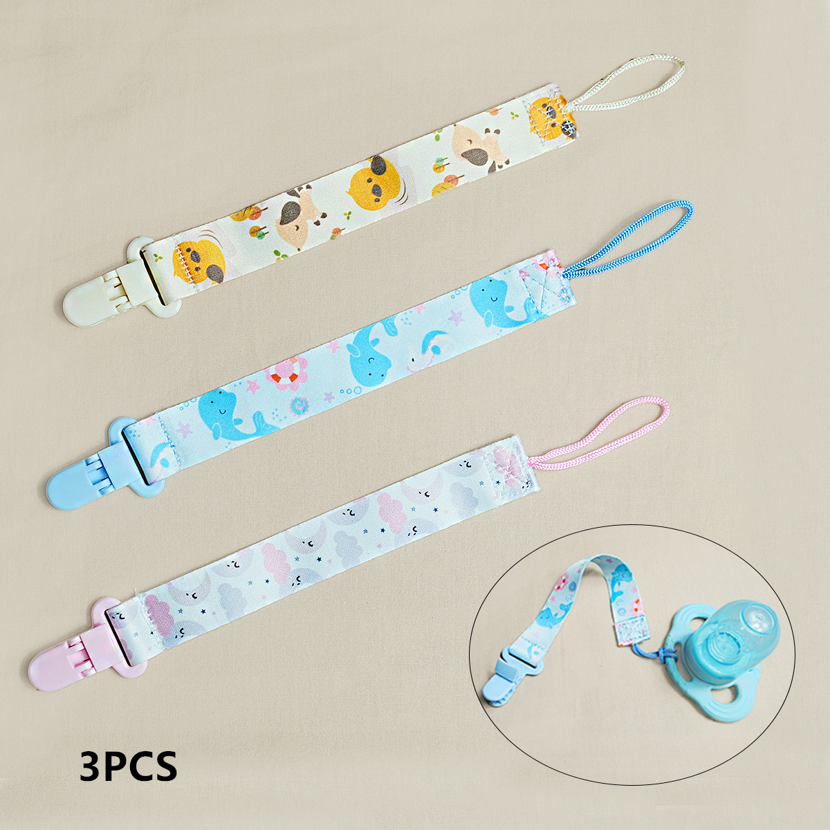 String Tension Clip - 3PCS cartoon printed baby pacifier to