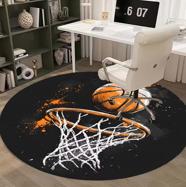 A Round Rug Featuring a Graffi - đánh giá và giá Badminton Zone